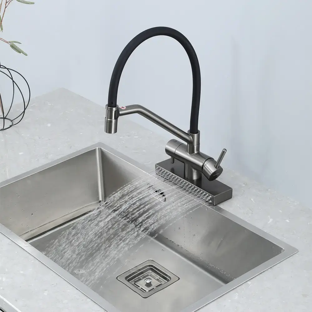 SQ-1047627_3 Смеситель для кухни GAPPO G4098-9, с водопадом, гибкий излив, оружейная сталь