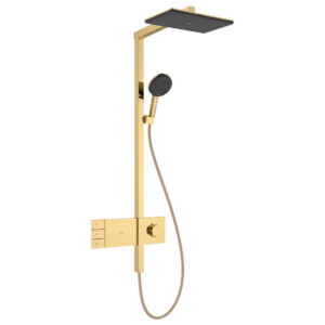 Душевая система Hansgrohe Raindance Alive Q 340/210 2jet EcoSmart ShowerSelect Comfort с термостатом, металл, золотой 24591990)