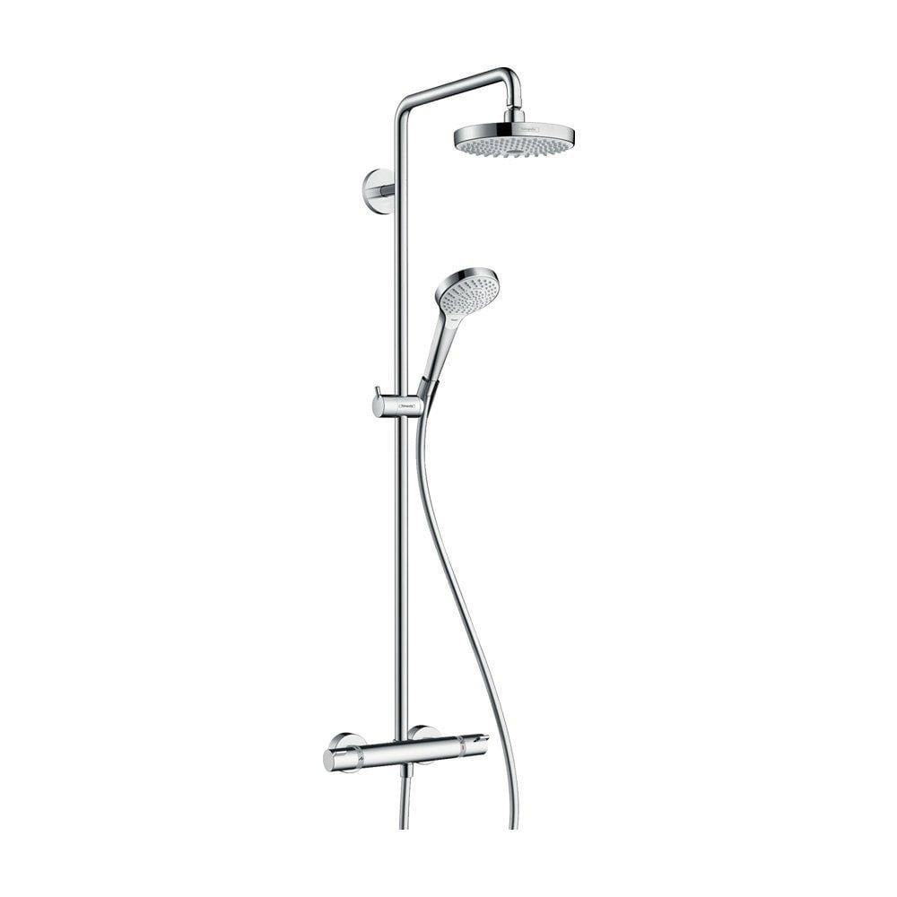 27254400_ccc475da9507ab6a668d899e3d0df883cfce0822 Душевая система Hansgrohe Croma Select S 180 2jet Showerpipe EcoSmart с термостатом, металл, хром/белый (27254400)