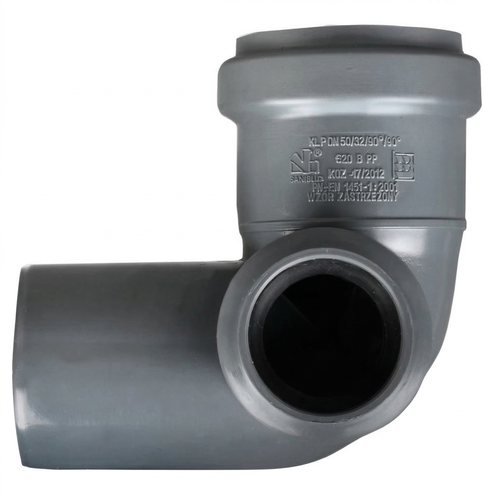 AKD47046_1 Колено внутренней канализации Sanibud 50x32 мм 90°/90° с отводом влево