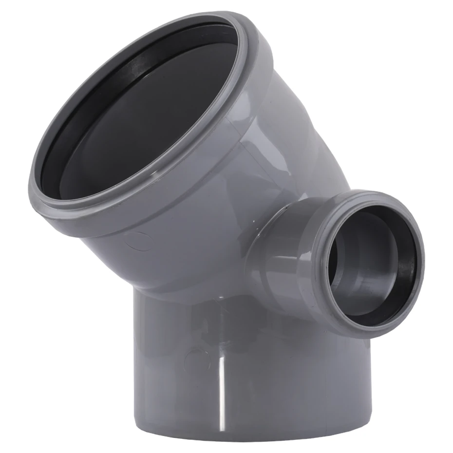 AKD47048_1 Колено внутренней канализации Sanibud 110x50 мм 45°/90° с отводом вправо