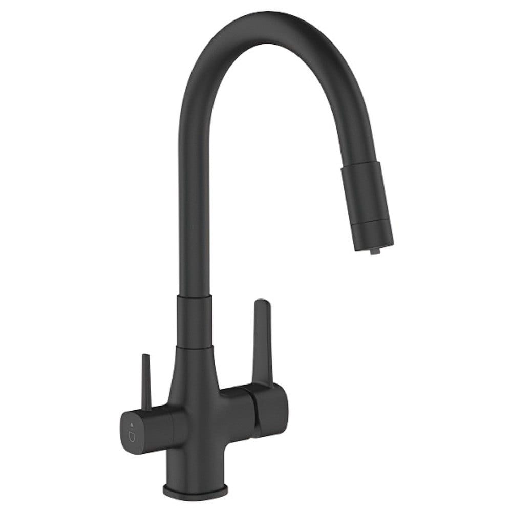 AKD54412 Смеситель для кухни Invena Glamour двухрычажный, черный