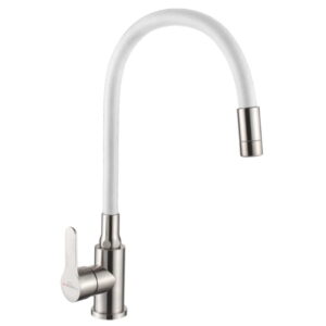 Смеситель для кухни Invena Ksanti Inox однорычажный, белый/хром