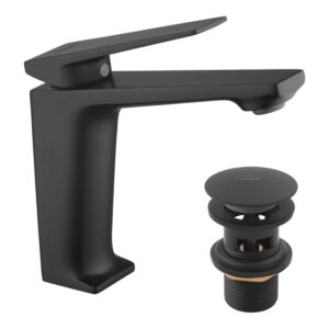 Смеситель для умывальника Kroner KRP Ersel - SCH0111BV однорычажный, черный матовый + донный клапан