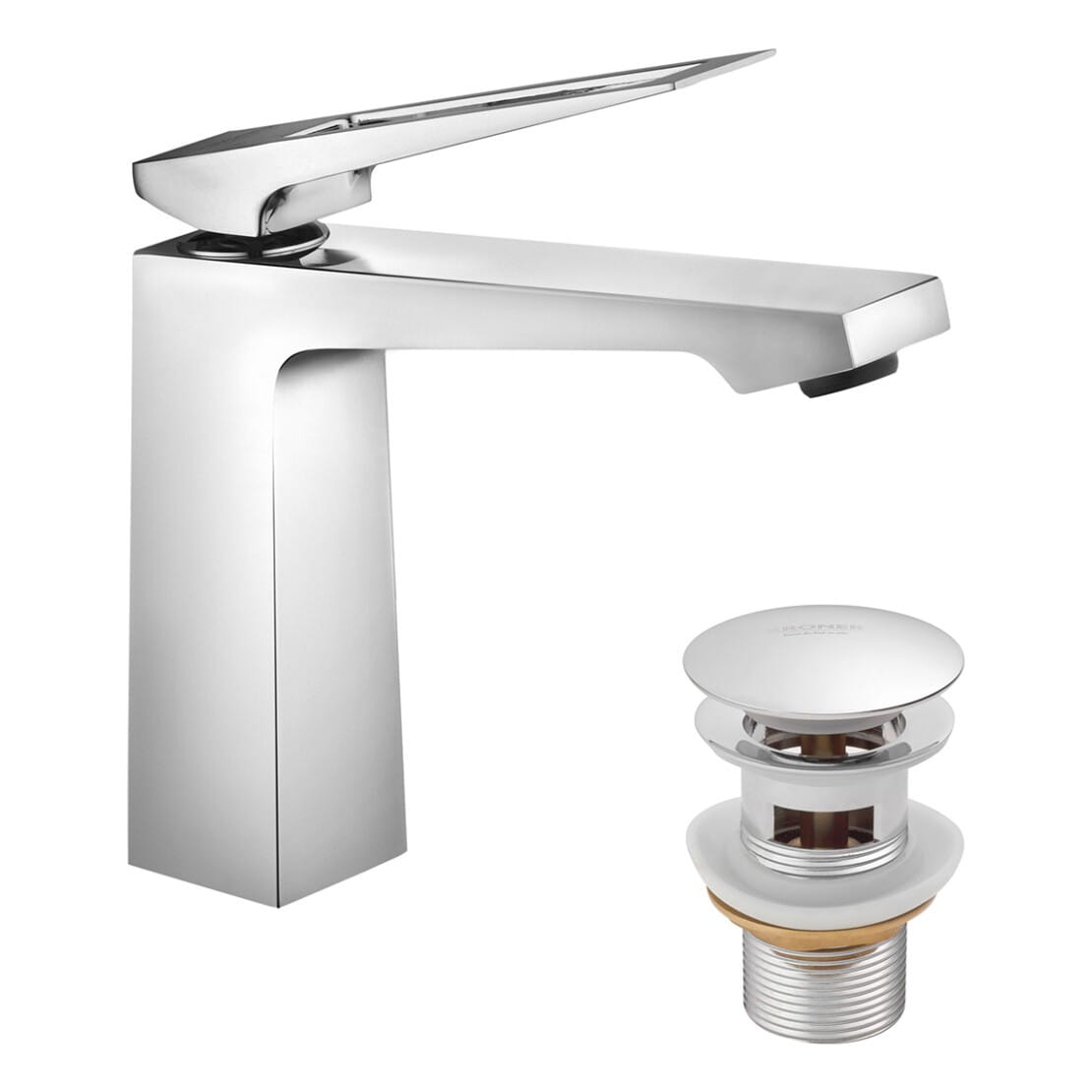 CV035471_1 Смеситель для умывальника Kroner KRP Ersel - C0110BV однорычажный, хром + донный клапан