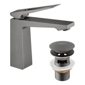 Смеситель для умывальника Kroner KRP Ersel - GRP0110BV однорычажный, графит матовый + донный клапан