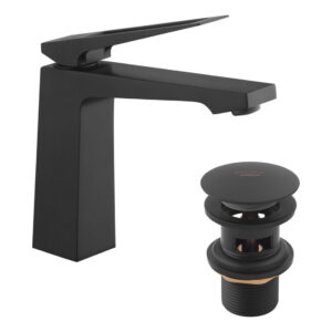 Смеситель для умывальника Kroner KRP Ersel - SCH0110BV однорычажный, черный матовый + донный клапан