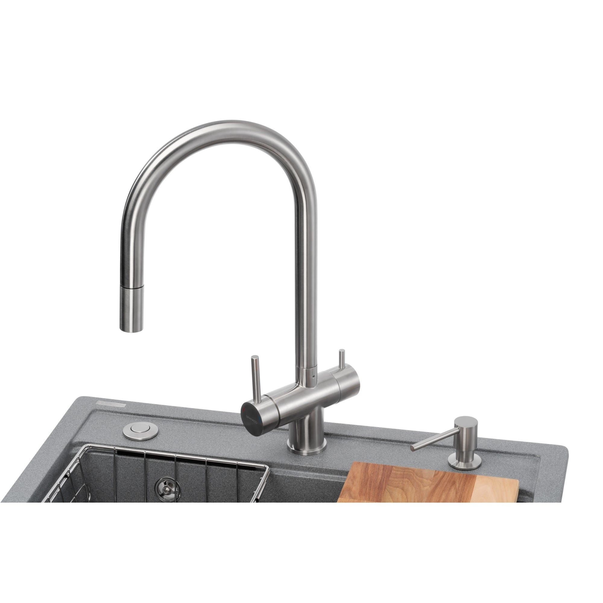 GRA-25789_2 Многофункционая мойка GRANADO Royal Artes 650x497 врезная, графитовая