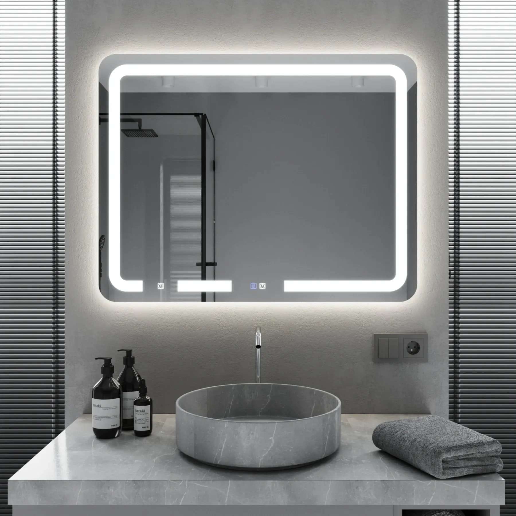 MRKS-309953 Зеркало для ванной комнаты Mironiks 800x700 прямоугольное, с фоновой и фронтальной LED подсветкой