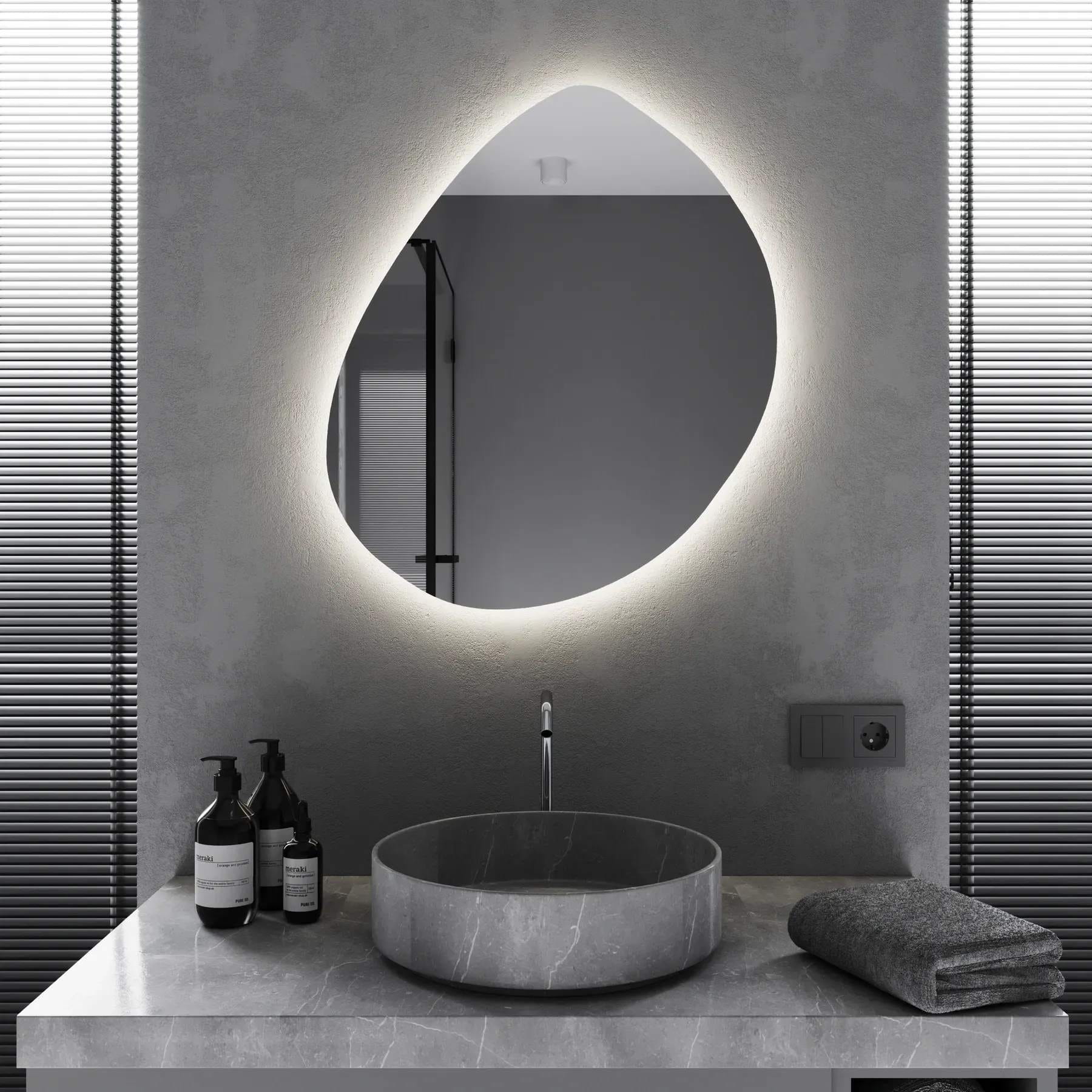 MRKS-313434 Зеркало для ванной комнаты Mironiks Stone 800x700 фигурное, с фоновой LED подсветкой