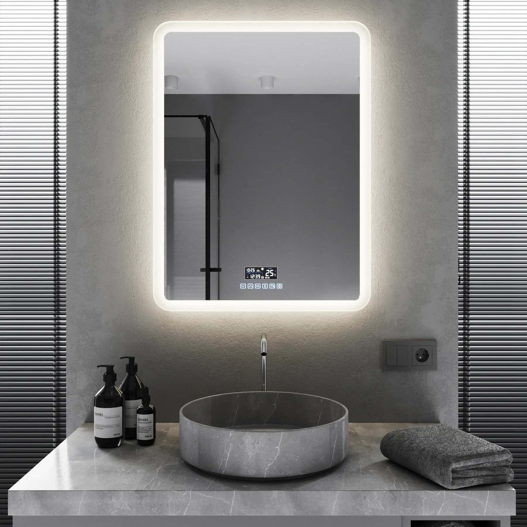 MRKS-313760 Зеркало для ванной комнаты Mironiks "No Ind Bluetooth" 800x600 прямоугольное, с фоново-фронтальной LED-подсветкой