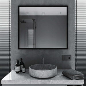 Зеркало для ванной комнаты Mironiks 800x800 квадратное в черной алюминиевой рамке