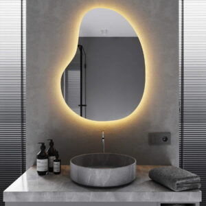 Зеркало для ванной комнаты Mironiks Flow 800x600 фигурное, с фоновой LED подсветкой