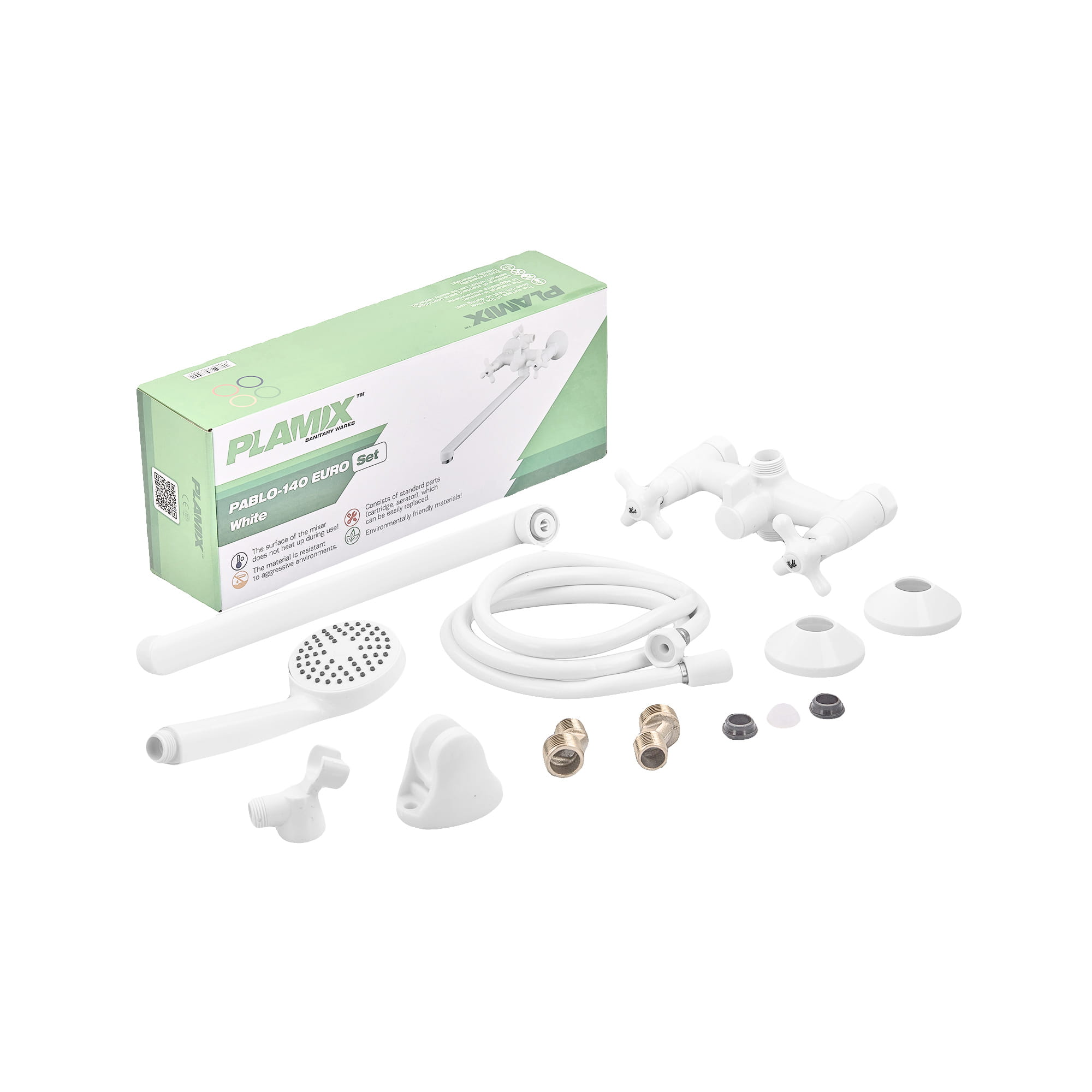 OL-PM0670_7 Смеситель для ванны Plamix Pablo-140 двухвентильный, белый