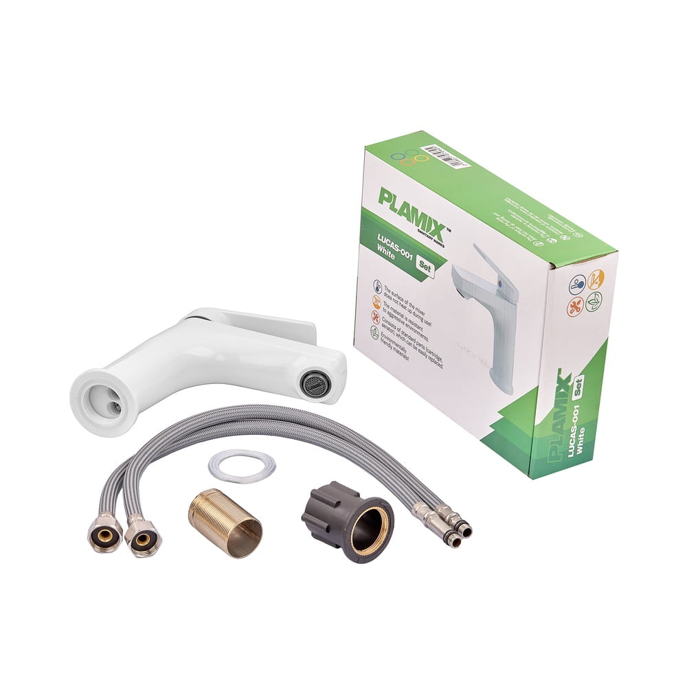 OL-PM0706_6 Смеситель для умывальника Plamix Lucas 001 однорычажный, ABS пластик, белый