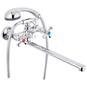 Смеситель для ванны Kroner KRM Rhein C070 двухвентильный, хром + ручная лейка (CV016435)