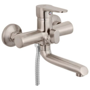 Смеситель для ванны Kroner KRM Elbe N060 однорычажный, никель + ручная лейка (CV016438)
