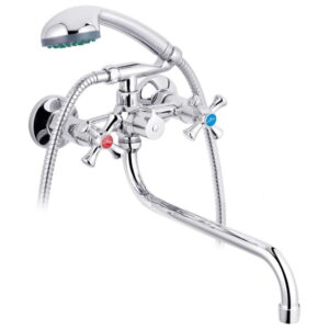Смеситель для ванны Kroner KRM Rhein C071 двухвентильный, хром + ручная лейка (CV017353)