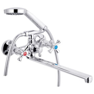 Смеситель для ванны Kroner KRM Rhein C072 двухвентильный, хром + ручная лейка (CV018076)