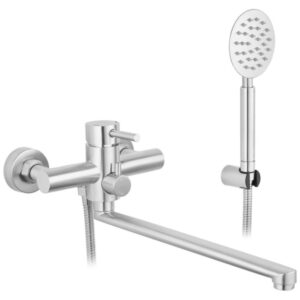 Смеситель для ванны Kroner KRP Edelstahl Klassisch ESG070 однорычажный, никель + ручная лейка (CV022997)