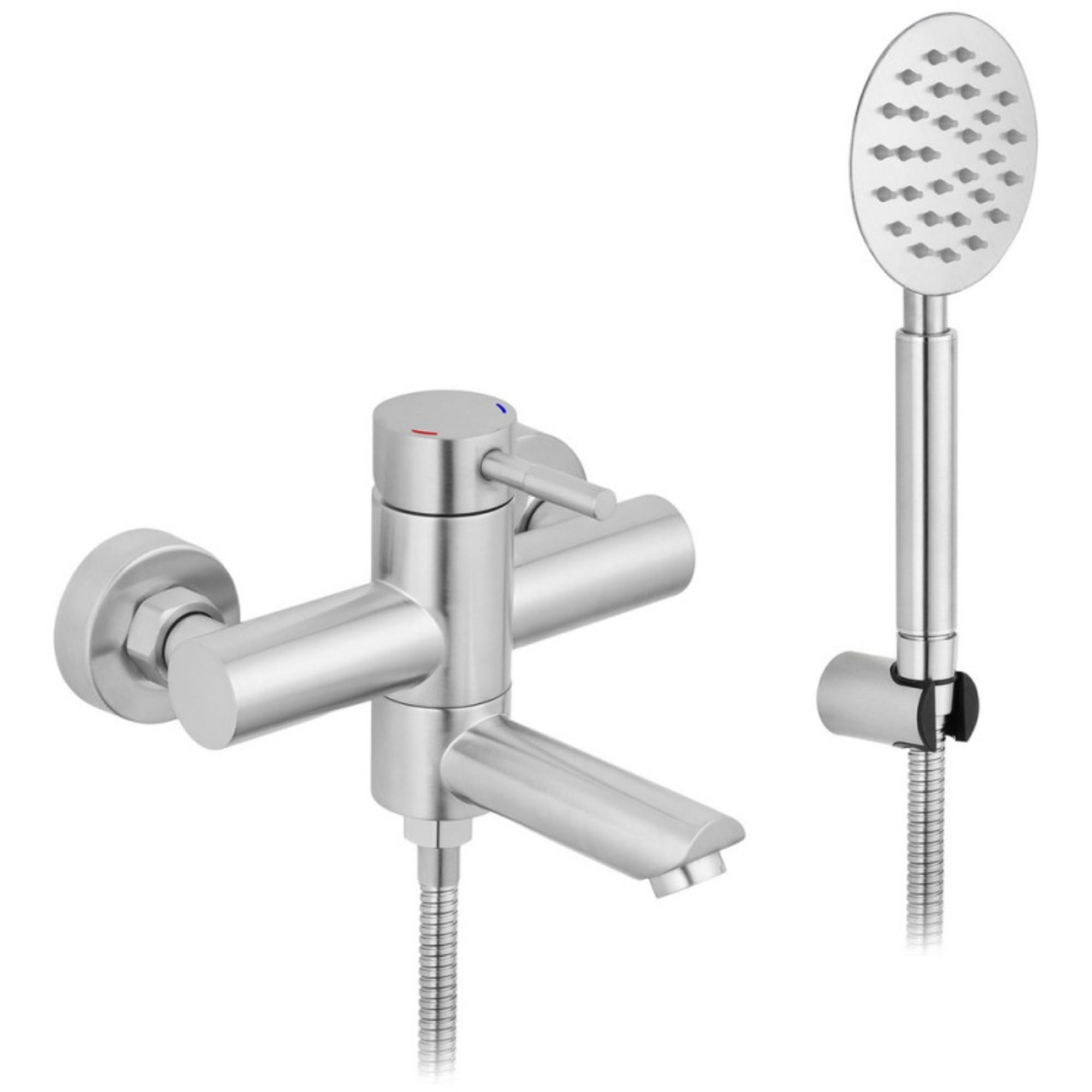 SVR-CV022998_1 Смеситель для ванны Kroner KRP Edelstahl Klassisch ESG060 однорычажный, никель + ручная лейка (CV022998)