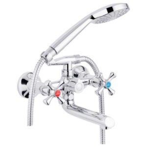 Смеситель для ванны Kroner KRM Rhein C060 двухвентильный, хром + ручная лейка (CV023572)