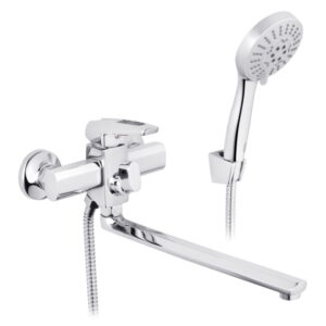 Смеситель для ванны Kroner KRM Kante C070 однорычажный, хром + ручная лейка (CV023580)