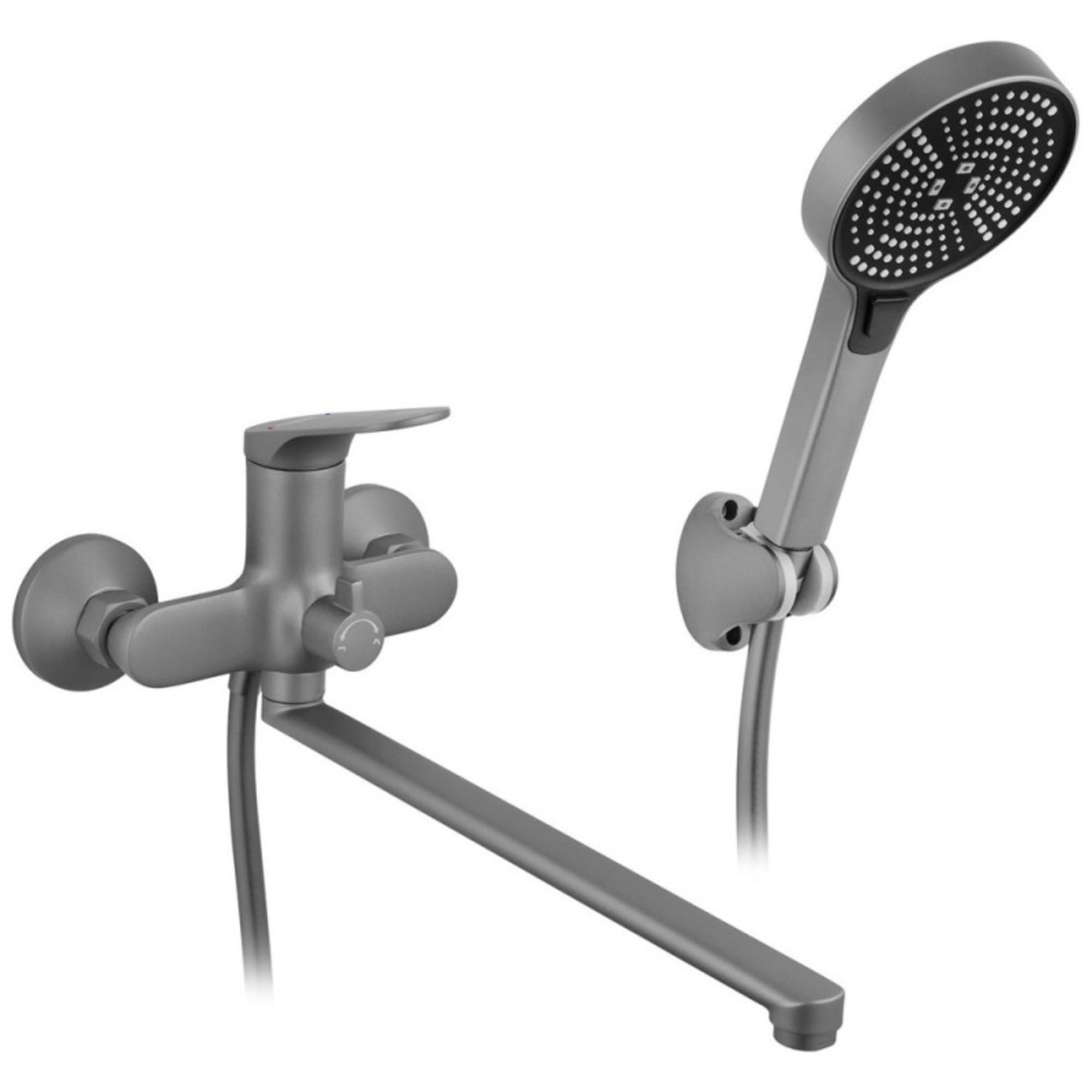 SVR-CV034901_1 Смеситель для ванны Kroner KRM Linz GRN070 однорычажный, серый + ручная лейка (CV034901)