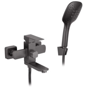 Смеситель для ванны Kroner KRP Edelstahl Kubus PVD060 однорычажный, графит + ручная лейка (CV035907)