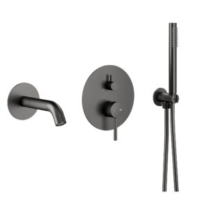 Смеситель для ванны Armatura Moza однорычажный, серый + с ручной лейкой (5039-401-61)