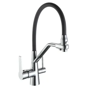 Смеситель для кухни Frap F4374 двухрычажный, серый/хром