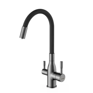 Смеситель для кухни Frap F4396-15 двухрычажный, серый/черный