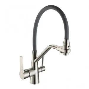 Смеситель для кухни Frap F4374-5 двухрычажный, сатин/серый