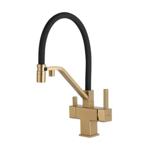 Смеситель для кухни Gappo G4395-63 двухрычажный, золото/черный