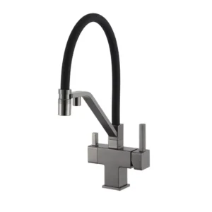 Смеситель для кухни Gappo G4395-69 двухрычажный, серый/черный