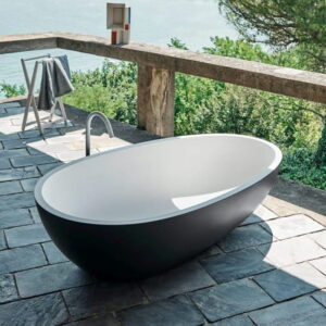 Ванна отдельностоящая Agape Spoon XL 180,9x97,2 искусстевнный камень, белая/темно-серая глянцевая (AVAS0916ZG)