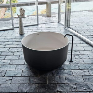 Ванна отдельностоящая Agape In-Out 130x130 искусстевнный камень, белая/темно-серая глянцевая (AVAS1041ZG)