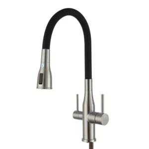 Смеситель для кухни Gappo G4399-65 двухрычажный, сатин/черный