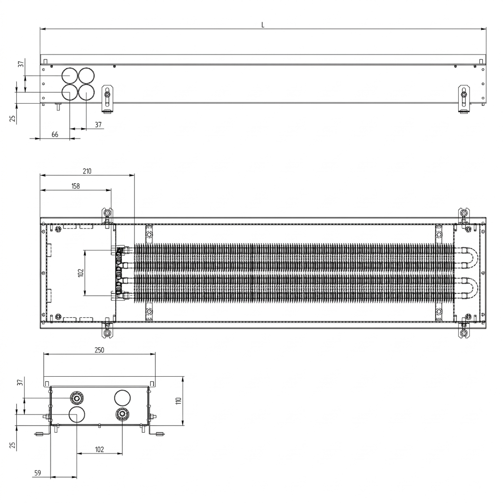 PPX-4S21000_4 Внутрипольный конвектор Carrera 4S2 1000x250x110 с естественной конвекцией