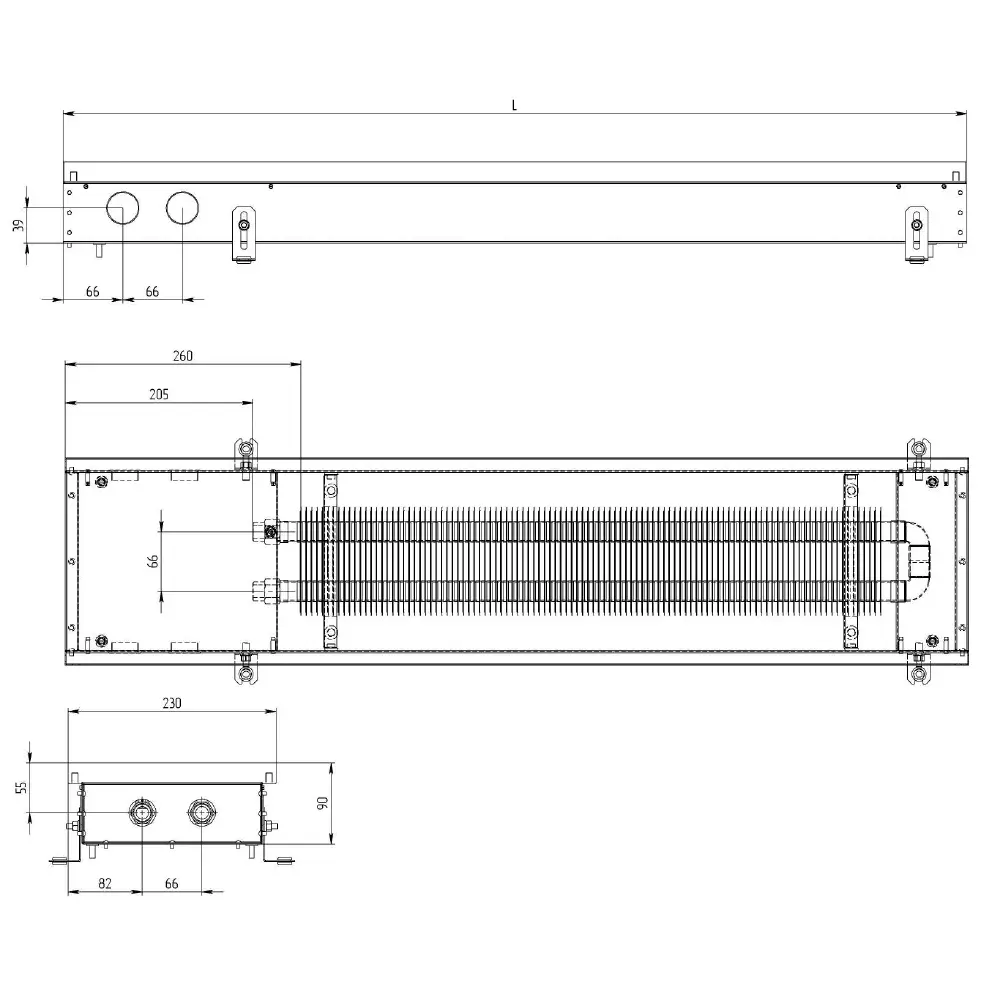 PPX-SC1000_5 Внутрипольный конвектор Carrera S/C 1000x230x90 с естественной конвекцией