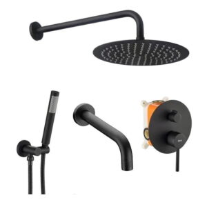 Душевая система Rea Lungo с изливом, латунь, черный матовый (REA-P4112)