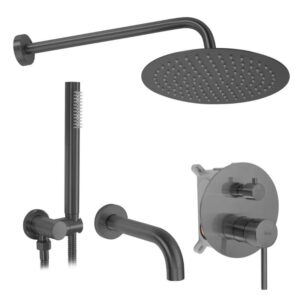 Душевая система Rea Lungo с изливом, латунь, графит матовый  (REA-P6380)