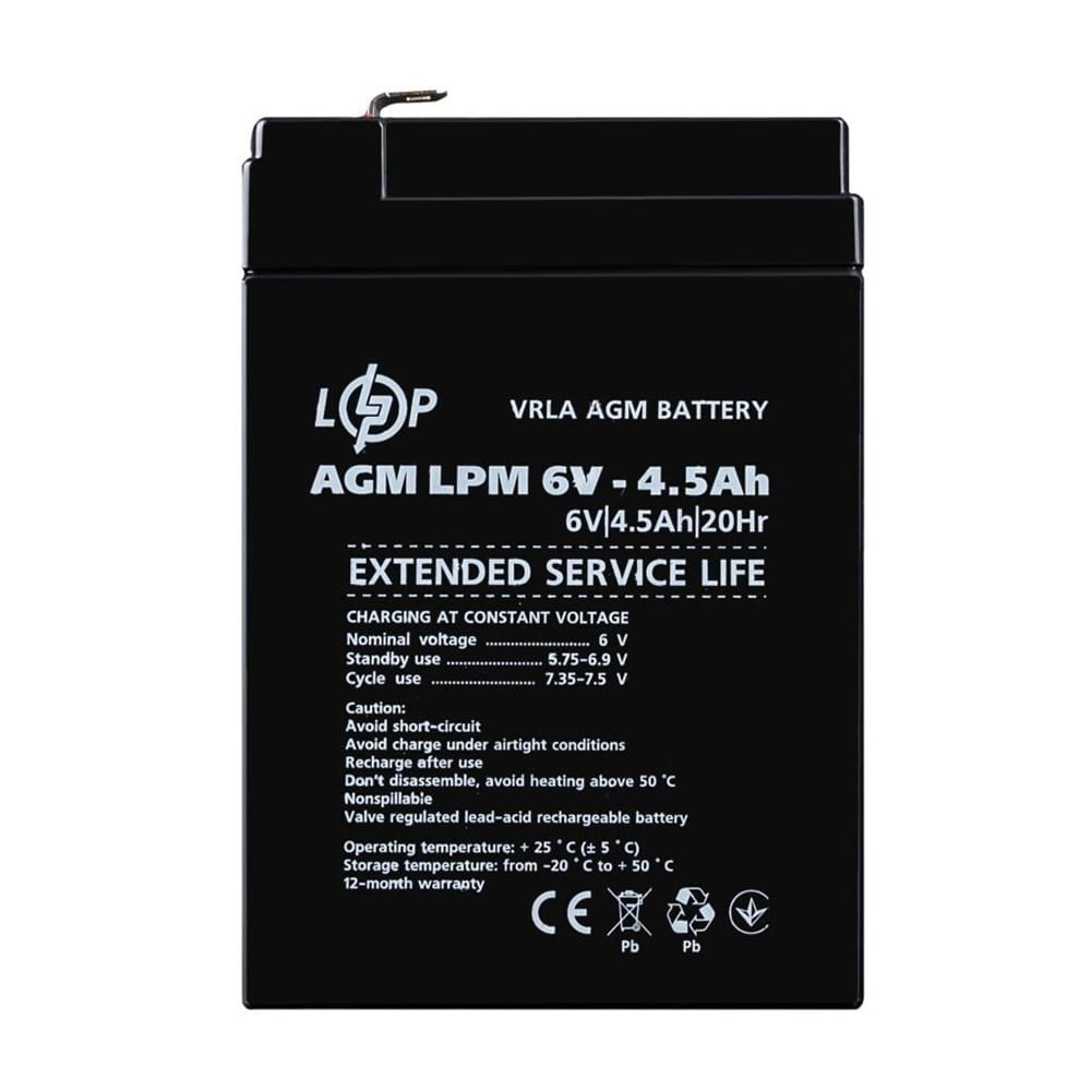 LP-3860_1 Аккумулятор LogicPower AGM LPM 6V 4,5Ah свиноцов-кислотный (3860)