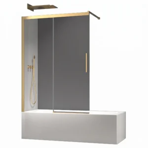 Шторка для ванной Koer SR 2 150x120 универсальная, стекло 6 мм, прозрачная, матовое золото + покрытие Easy Clean