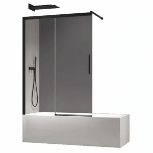 Шторка для ванной Koer SR 2 150x120 универсальная, стекло 6 мм, прозрачная, графит + покрытие Easy Clean
