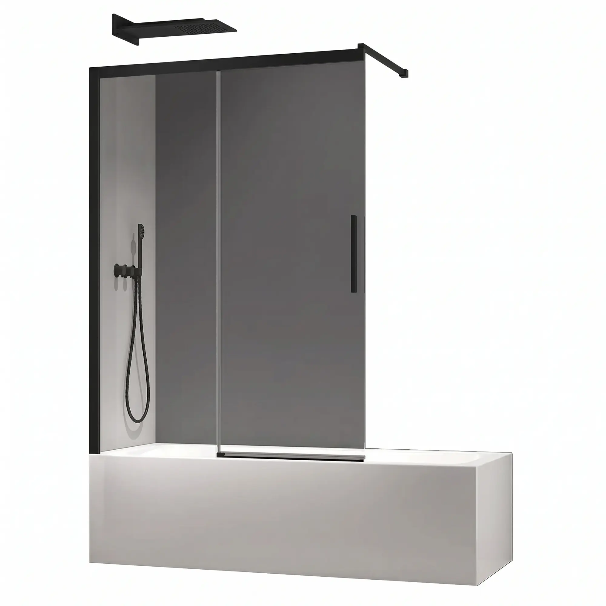 OL-KR5947_1 Шторка для ванной Koer SR 2 150x120 универсальная, стекло 6 мм, прозрачная, графит + покрытие Easy Clean