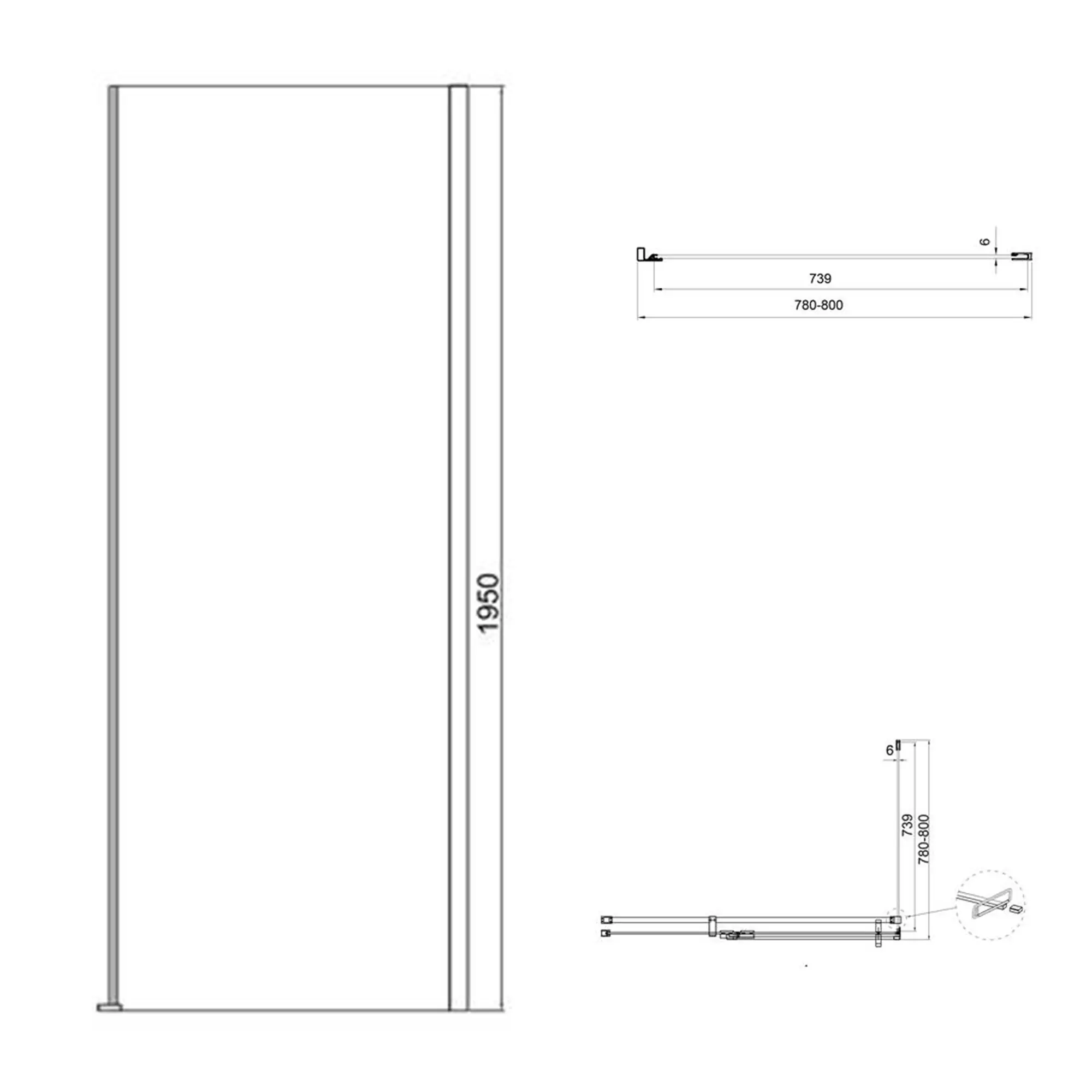 WZD-2504162203_3 Душевая стенка Koller Pool Cube 195x80 стекло 6 мм, без профиля, прозрачное, хром