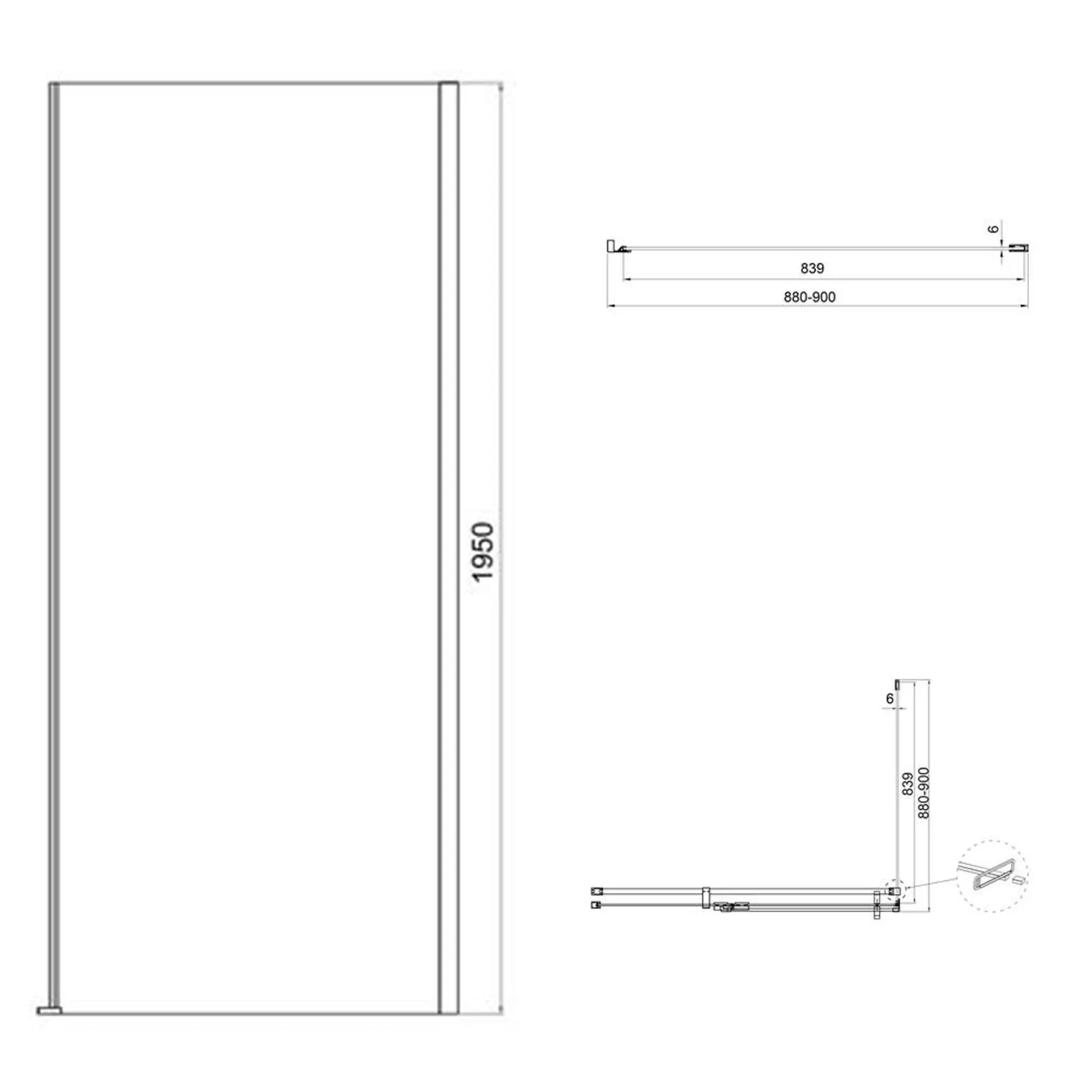 WZD-2504172203_2 Душевая стенка Koller Pool Cube 195x90 стекло 6 мм, без профиля, прозрачное, хром