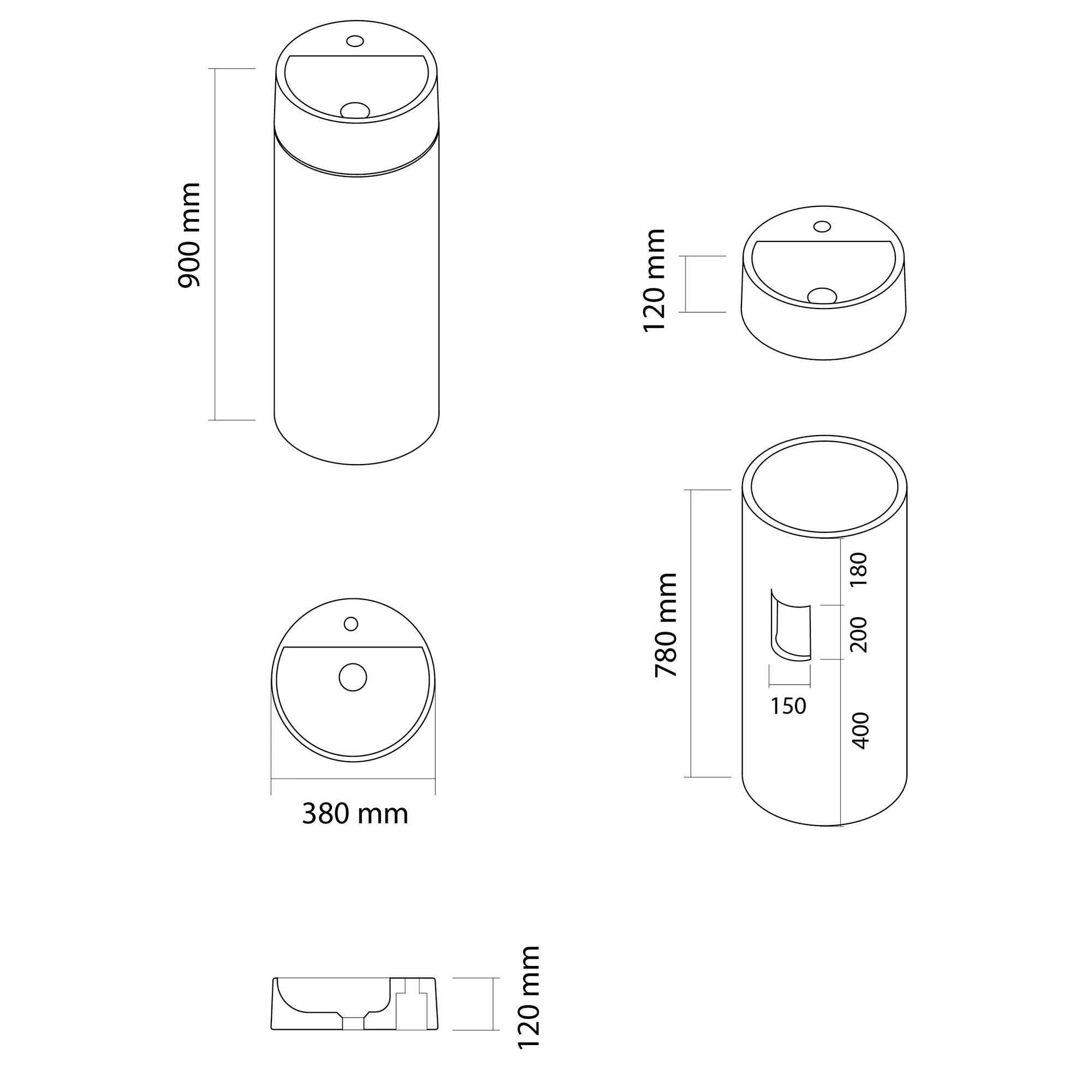 BF-380380MGM_2 Раковина напольная Beton Furniture 380x380 круглая, серая матовая