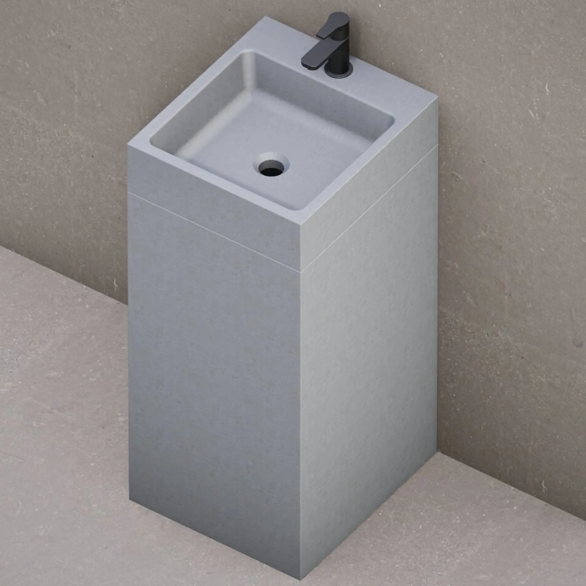 BF-400400MGM_1 Раковина напольная Beton Furniture 400x400 квадратная, серая матовая (с отверстием, без полки)